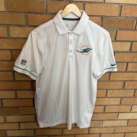 Miami Dolphins Nike Dri-Fit White Sideline Performance Polo Logo Patch Size M - Picture 1 of 9